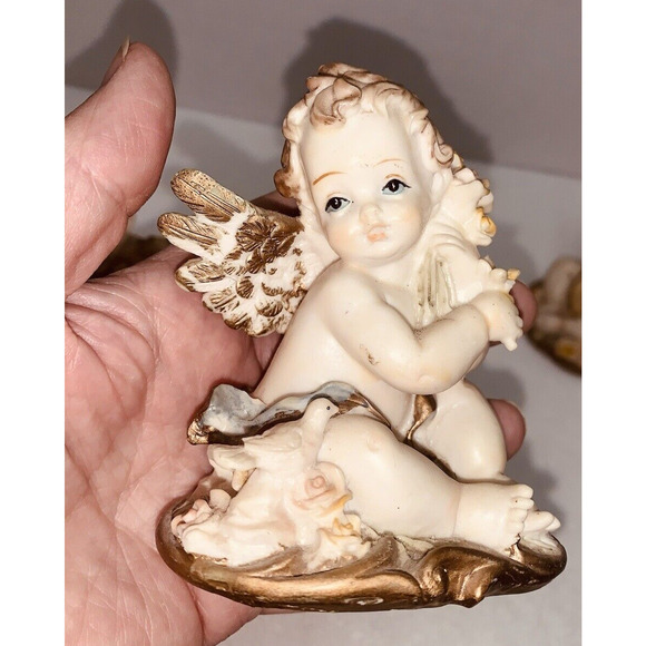 Set of 4 Greenbrier Angels 4" Pastel Polystone Cherubs All Different Poses - Picture 4 of 13
